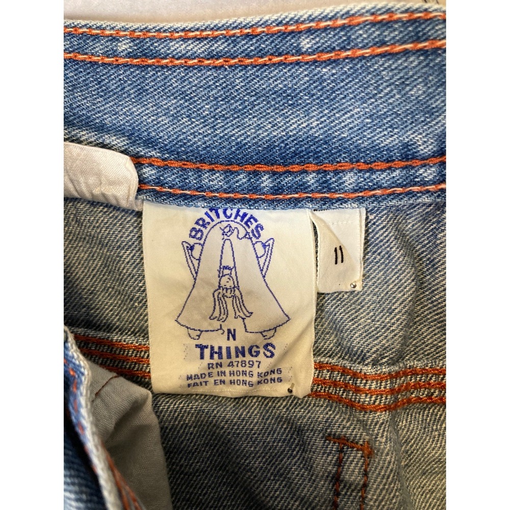 Vintage Britches n Things Women 11 Blue Denim High Rise Midi Skirt‎ Front Slit - Picture 3 of 9